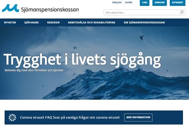 Framsidan av Sjömanspensionskassans webbsajt