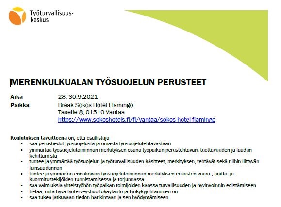 Sjöfartens grundkurs i arbetarskydd - bild